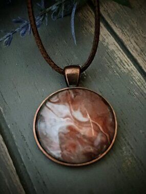 Handmade Earth Tone Marbled Pendant Necklace - Boho Terracotta Jewelry